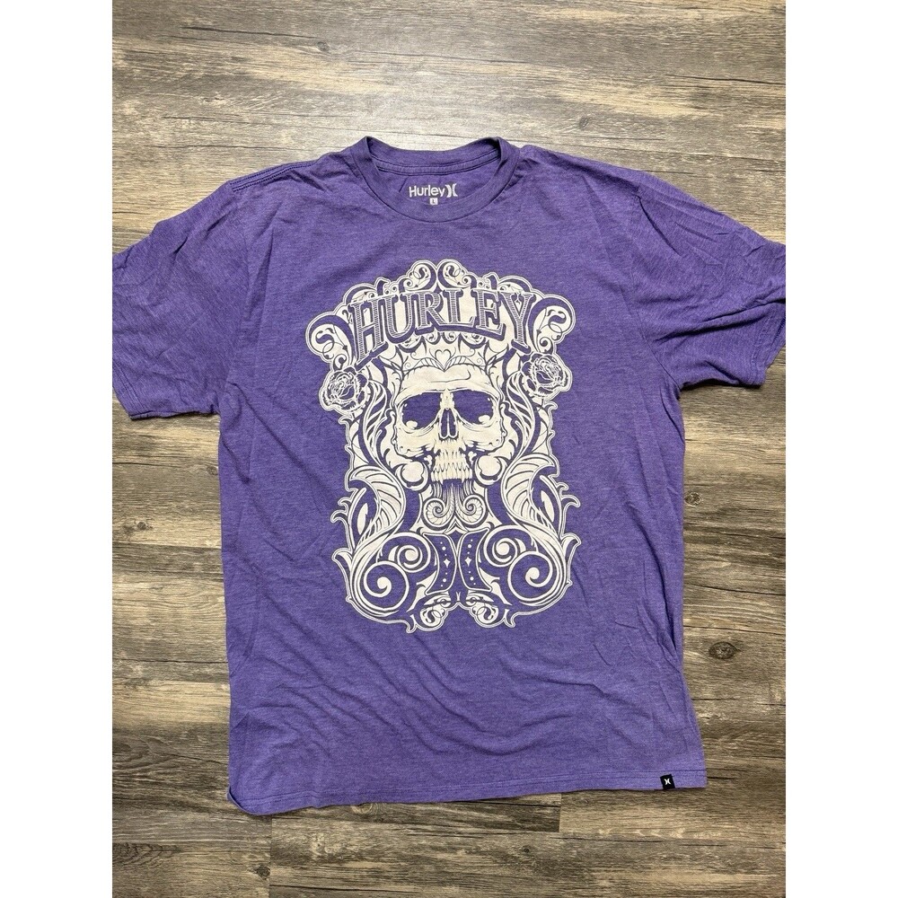 Hurley Women’s L Purple Skull Rose Graphic T Shirt Y2K Tattoo Surf Skate Tee